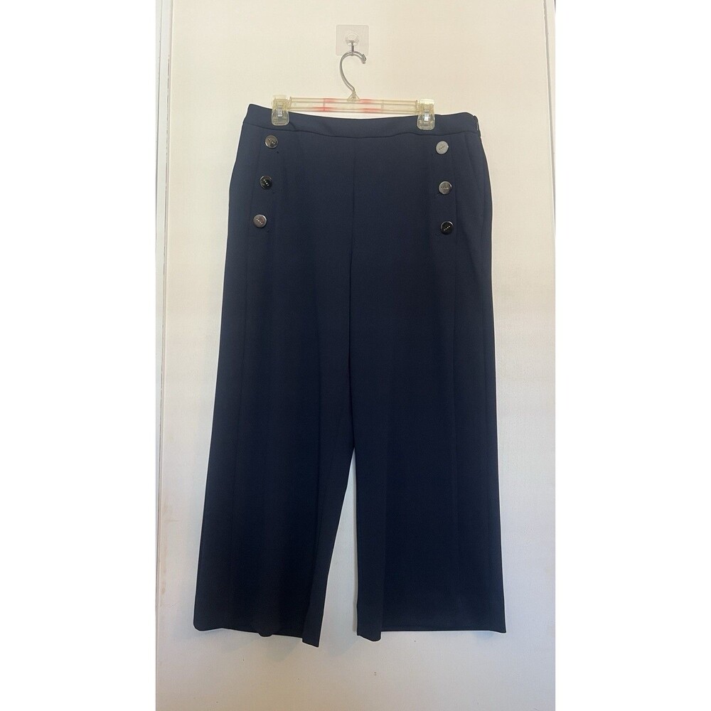 DKNY Women's Navy Wide-Leg Dress Pants Button Accent Size 12